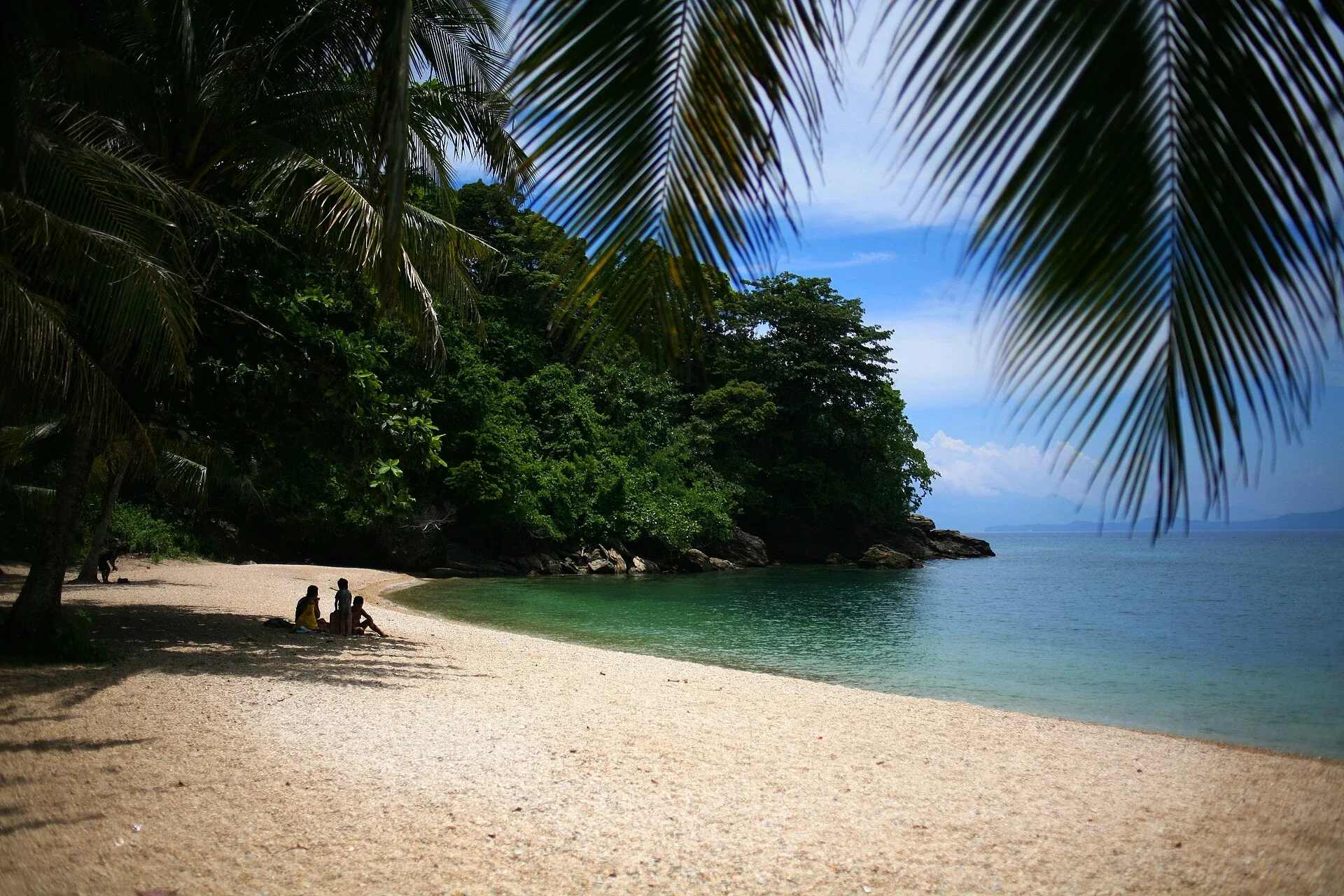 A palm-framed beach on the Puerto Galera coast